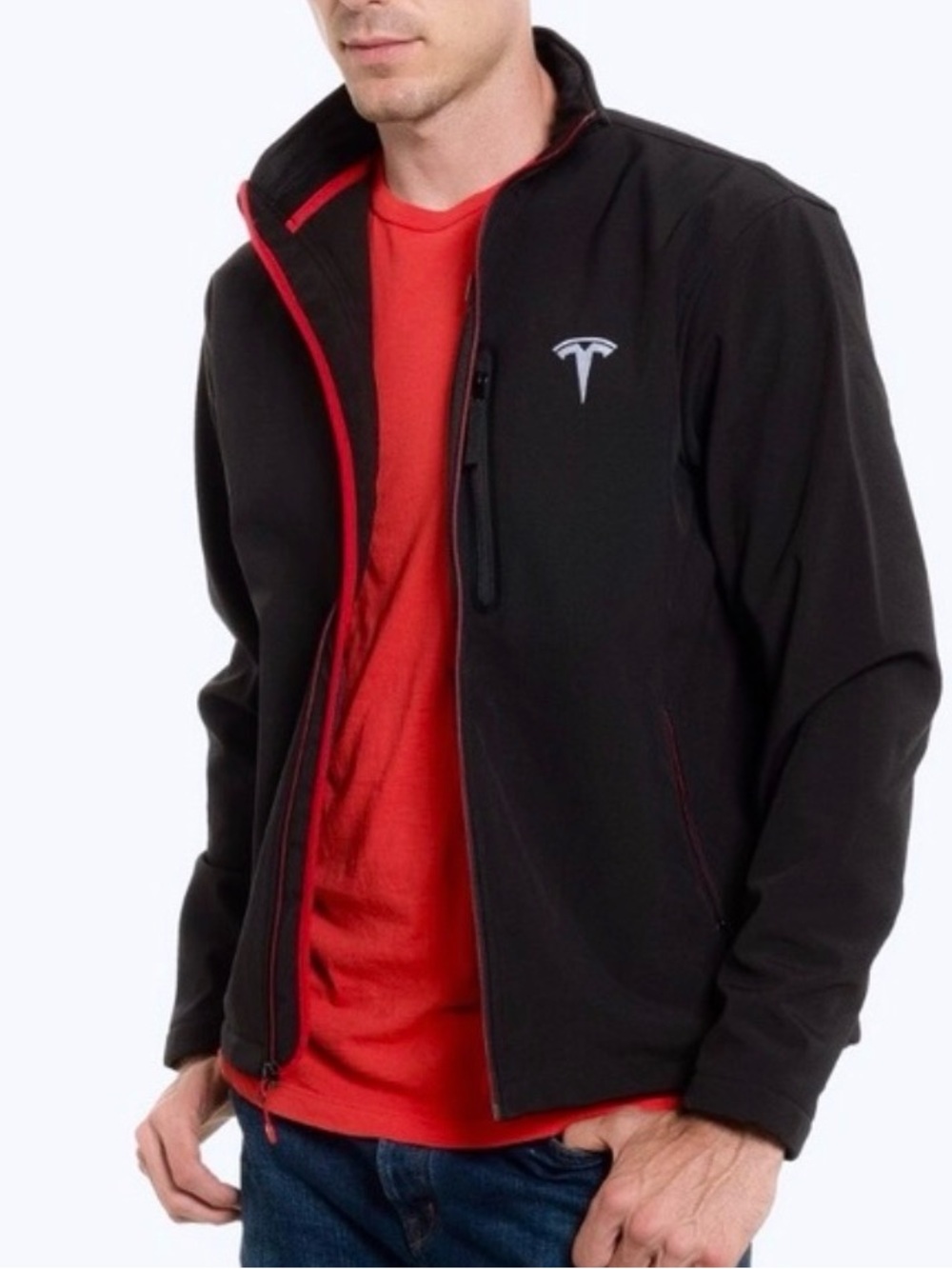 Official Tesla Motors Men’s Softshell Jacket Black/Red - Size L